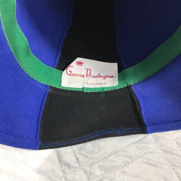 Vintage Gwen Pennington Exclusive Splendide 100% Blue and Black Wool Hat - Picture 5 of 6